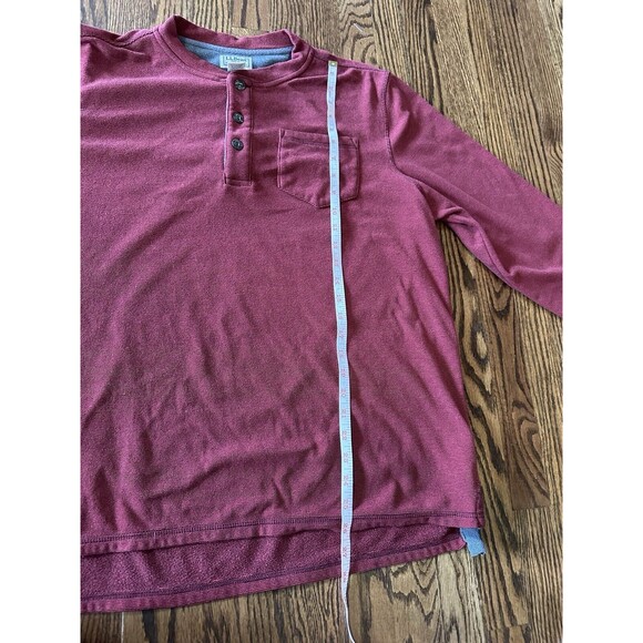 LL Bean Sweater Mens Large Red‎ Maroon Stripe Henley Fleece Pocket Outdoor EUC - Picture 6 of 8